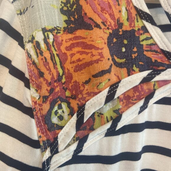 Soft Surroundings Floral Surprise Striped Tunic Top Size L Shirt Tropical Beach - Picture 5 of 7